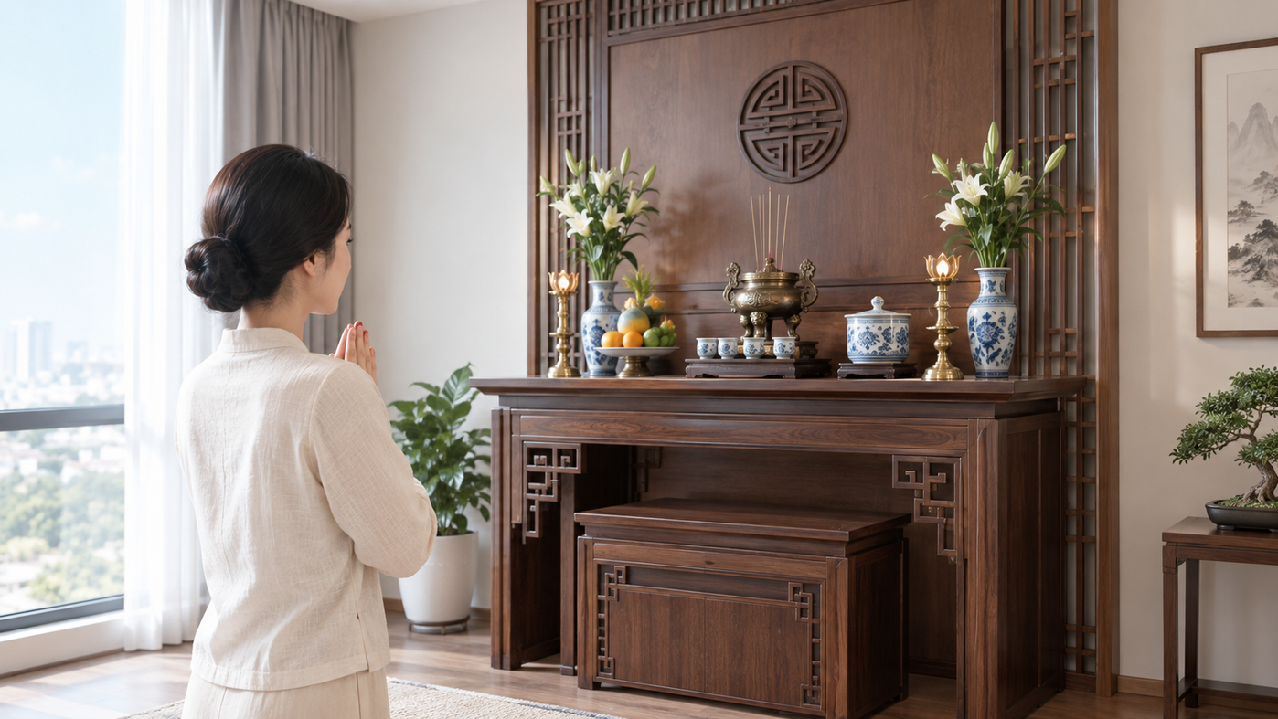 Serene Home Altar Prayer Scene.png